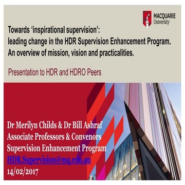 Towards 'inspirational HDR supervision': leading change in the HDR Supervisio...