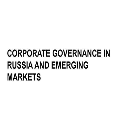 Corporate Governance Issues in Emerging Markets