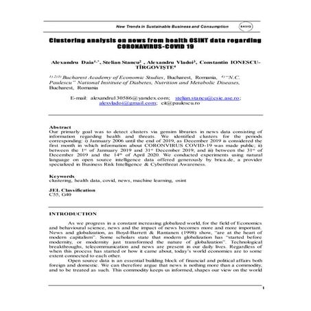 Clustering analysis on news from health OSINT data regarding CORONAVIRUS-COVI...