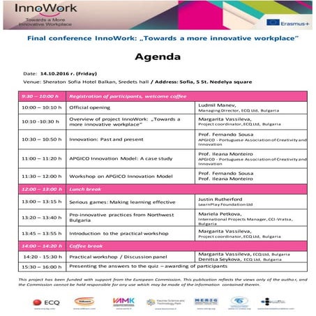 InnoWork Final Conference Agenda