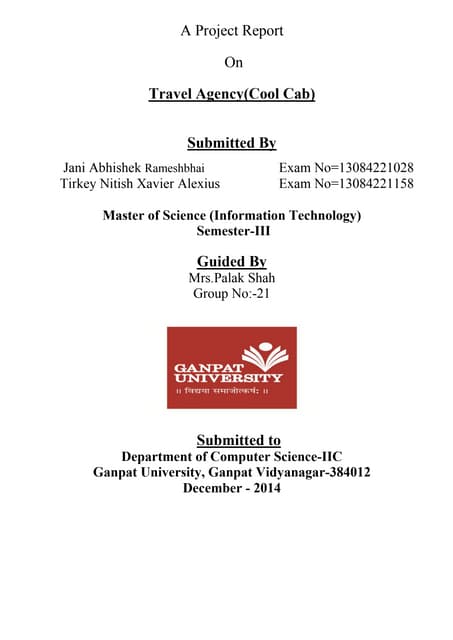 Report On Travel Cab Agency