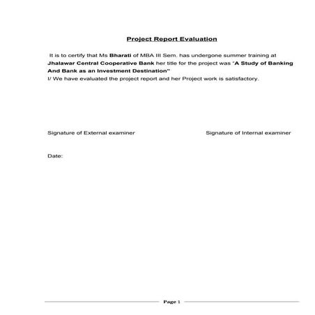 co oparative bank training project report bharati nama