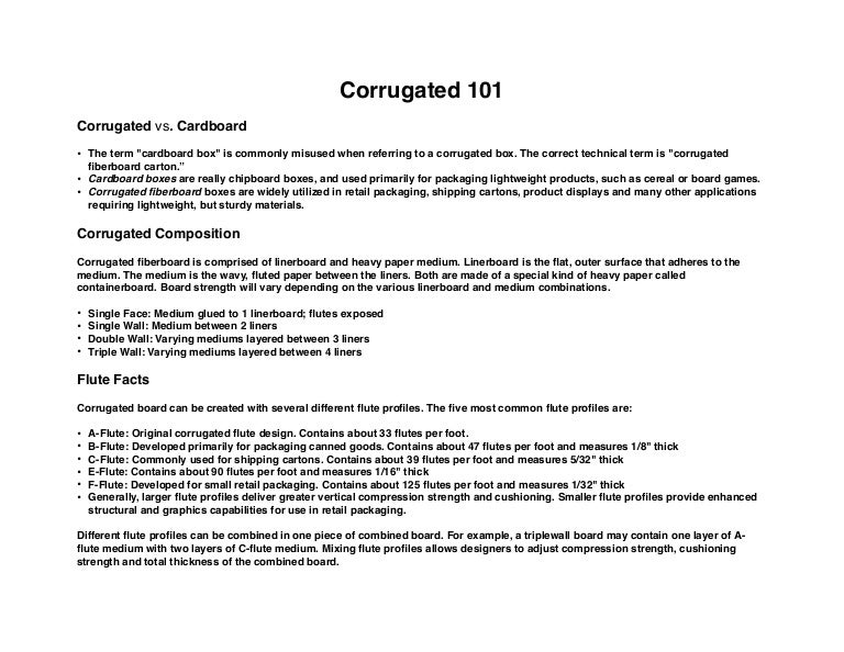 Corrugated Board Caliper Chart