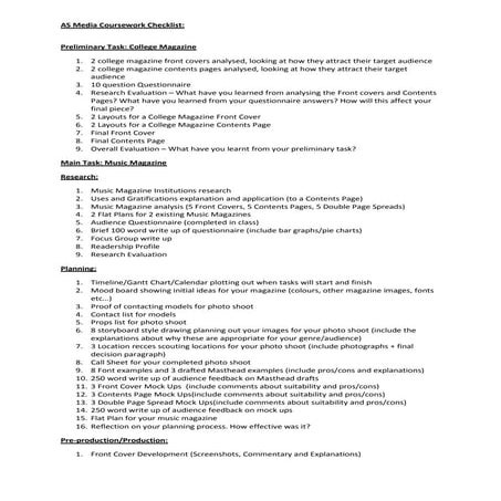 Final coursework check list