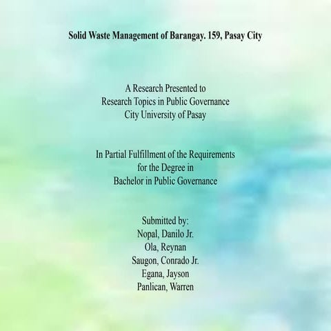 Waste Management Research - City University of Pasay (BPG)