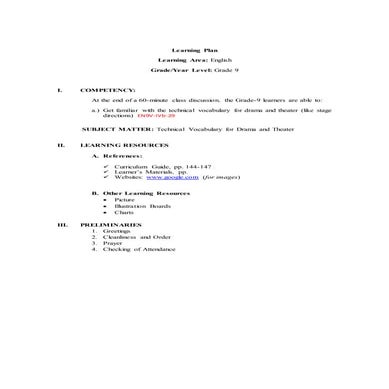 Final demo technical vocabulary for drama and theater Lesson Plan TMDI Format