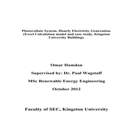 Photovoltaic System, Hourly Electricity Generation.