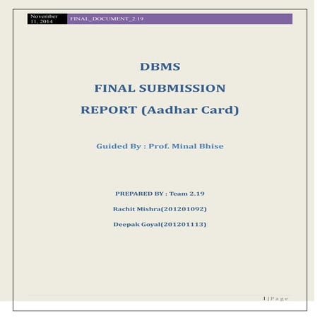 Unique Identification Number database simulation project report