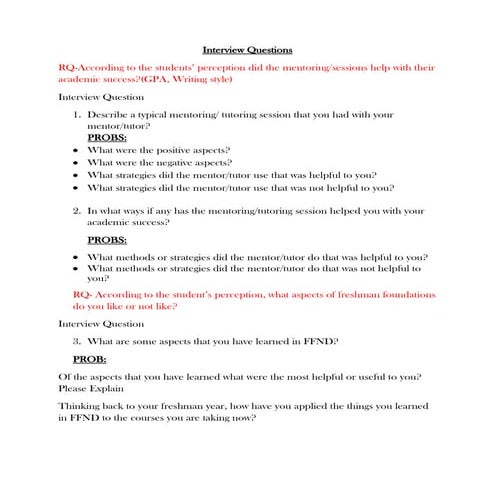 Final draft interview questions