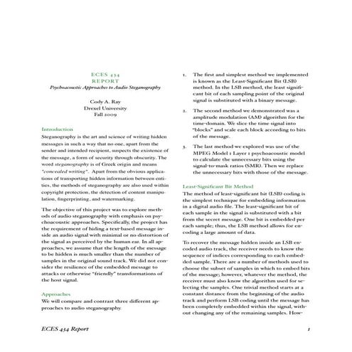 Psychoacoustic Approaches to Audio Steganography Report 