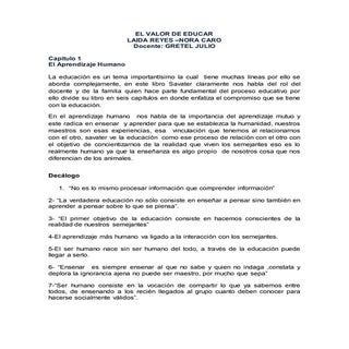 REFLEXION Y ANALISIS DE EL VALOR DE...