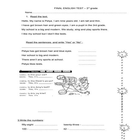Final english test 3rd grade