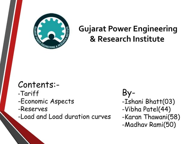 Tarrif and load curves