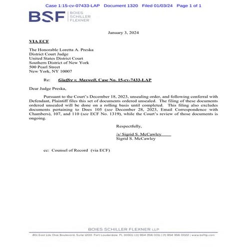 Documents officiels du dossier Epstein, délivrés par la Justice