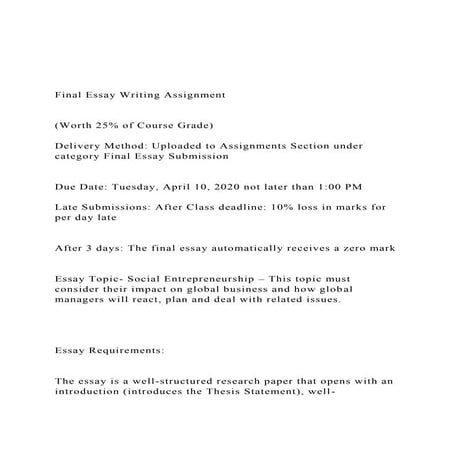 Final Essay Writing Assignment (Worth 25 of Course .docx
