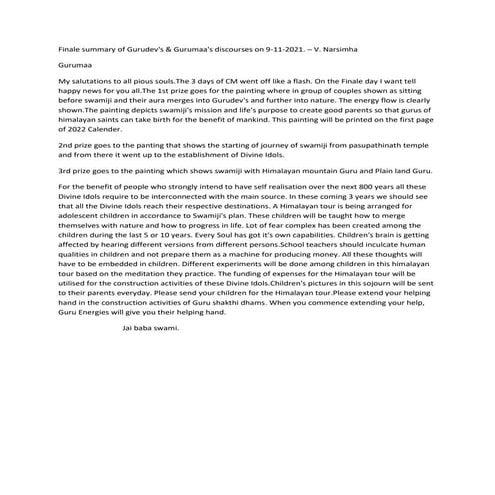 Guruma's Finale Discourse Summary CM 2021