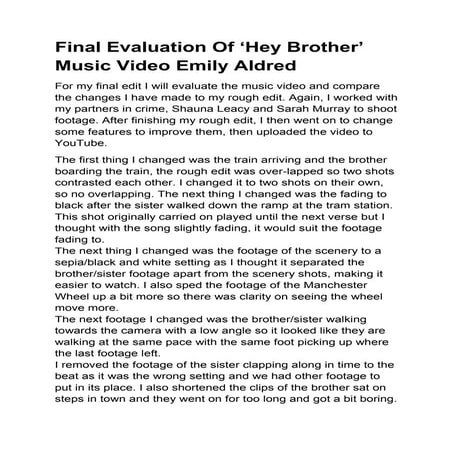 Final Evaluation of Music Video Emily Aldred