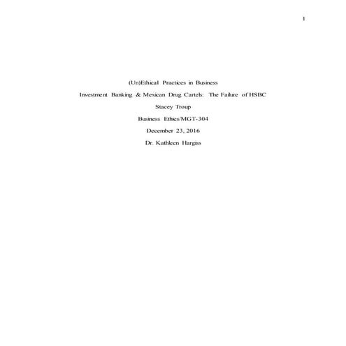 Unethical Behavior in Business - The Case Against HSBC