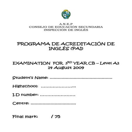 Final Exam A2   August 2009