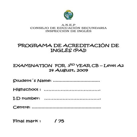 Final Exam A2   August 2009 July 31st