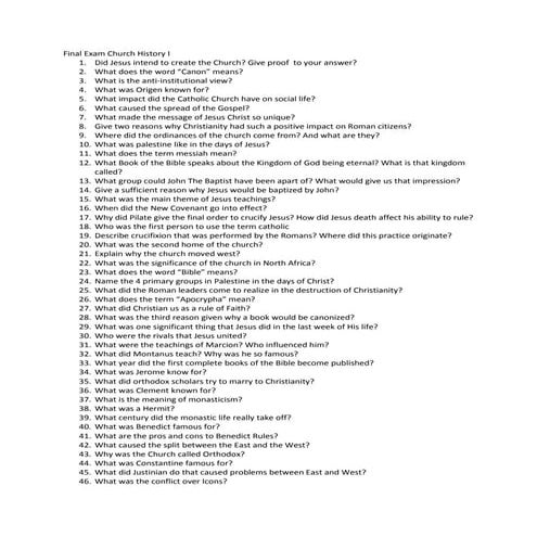 Final exam church history i