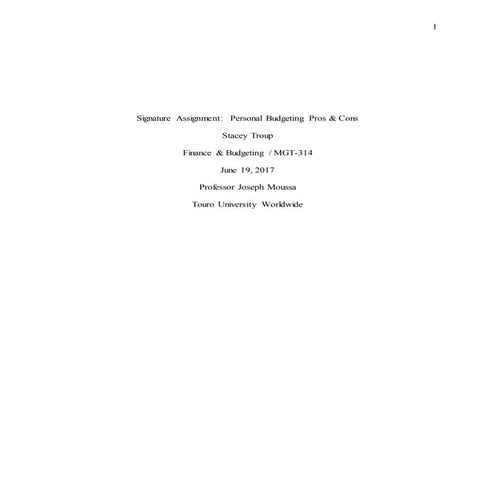 Principles of Finance & Budgeting - Final Exam