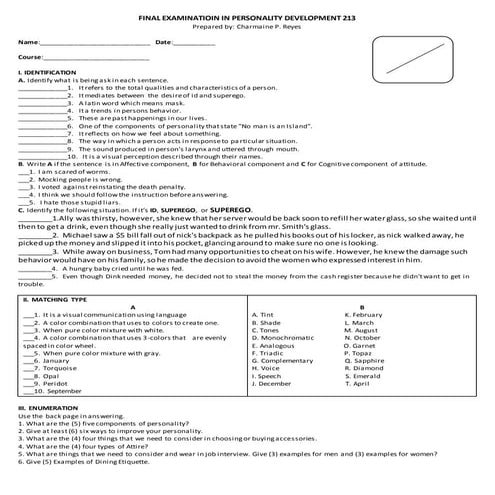 Final examinatioin in personality development 213 | DOCX