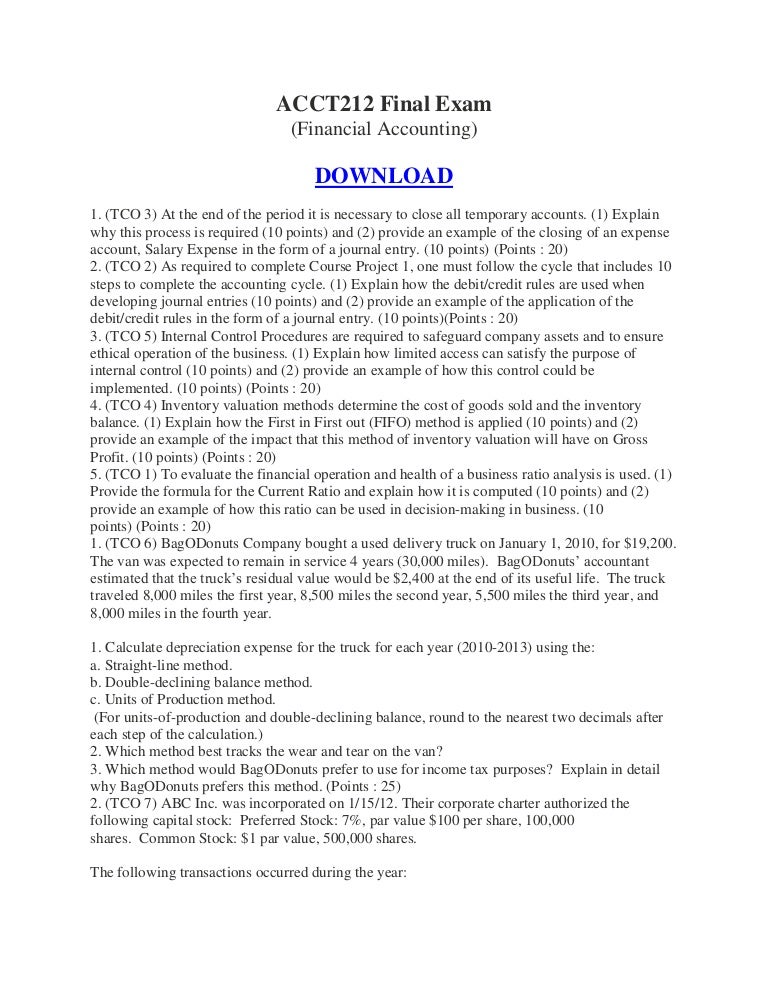 ACCT212 Final Exam (Financial Accounting)