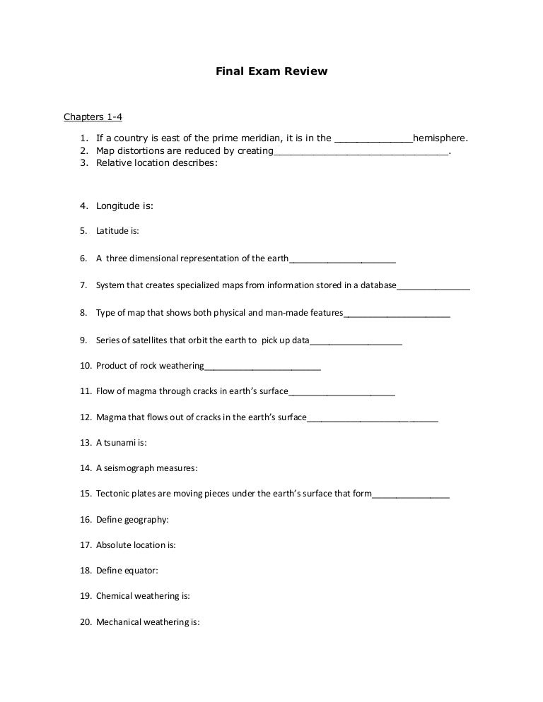 World Geo Semester Final Exam Review