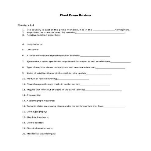 World Geo Semester Final Exam Review