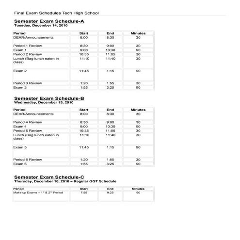 Final exam schedules tech high school