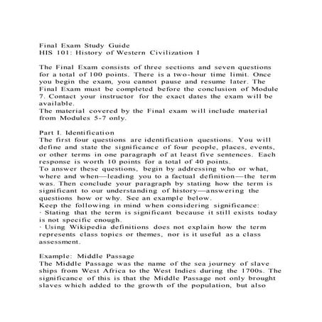 Final Exam Study GuideHIS 101 History of Western Civilization I | DOCX