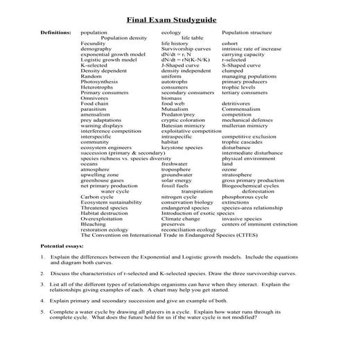 Final exam studyguide summer 2010