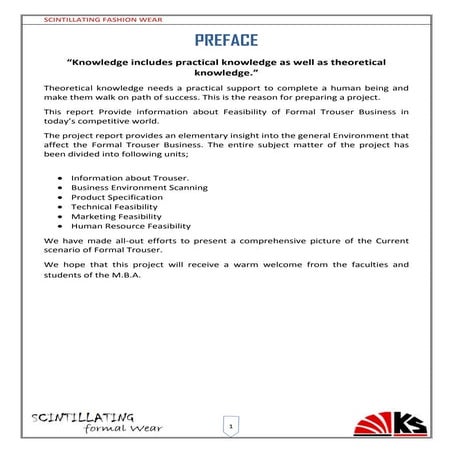 Feasibility report on Formal trouser