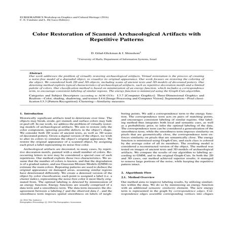 Color Restoration of Scanned Archaeological Artifacts with Repetitive Patterns