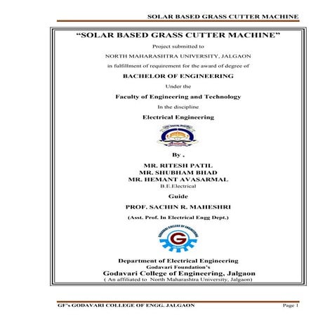 SOLAR BASED GRASS CUTTER MACHINE 