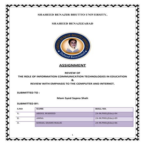 REVIEW OF THE ROLE OF INFORMATION COMMUNICATION TECHNOLOGIES IN EDUCATION & R...