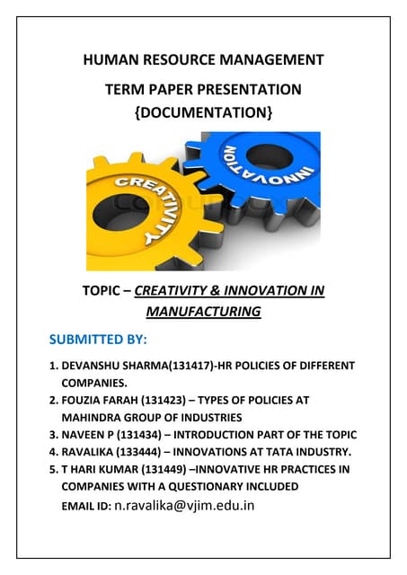 CREATIVITY & INNOVATION IN MANUFACTURING