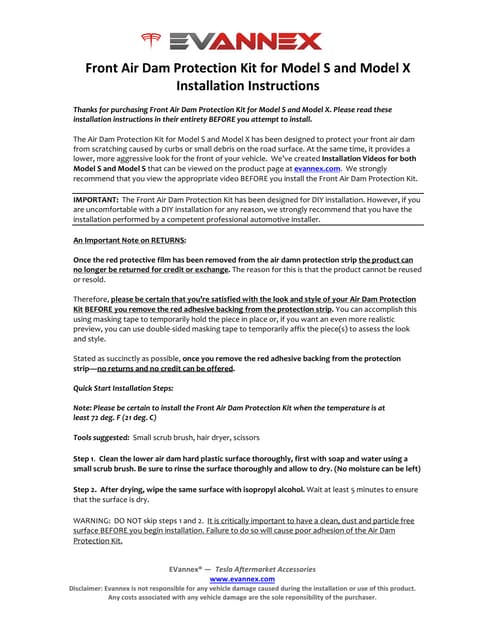 Front Air Dam Protection Kit for Te...