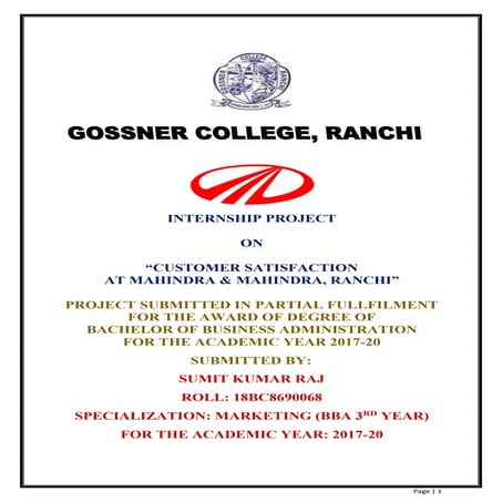 PROJECT REPORT ON MAHINDRA & MAHINDRA