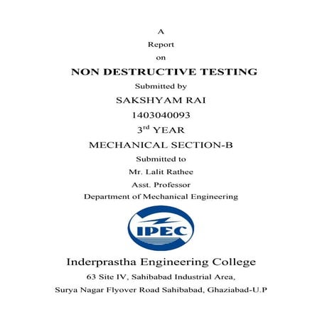 Seminar report on Non Destructive Testing