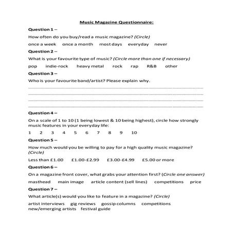 Pop magazine questionnaire | DOCX