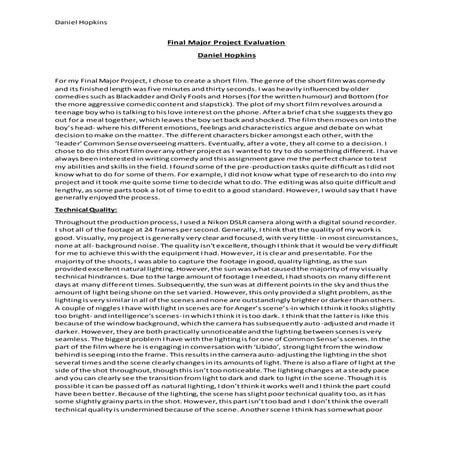 Final major project evaluation