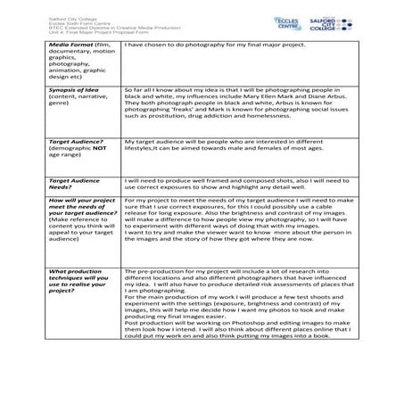 Final major project proposal form