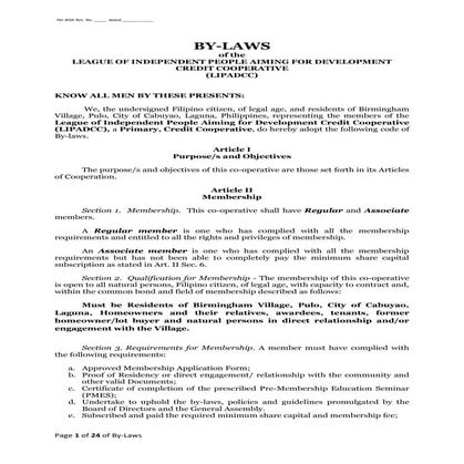 Laboratory Cooperative Article Of Cooperation And By Laws Template