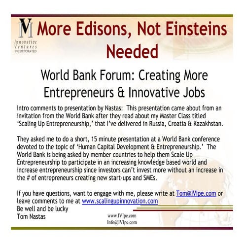 More Edisons Needed, not Einsteins:  By Nastas