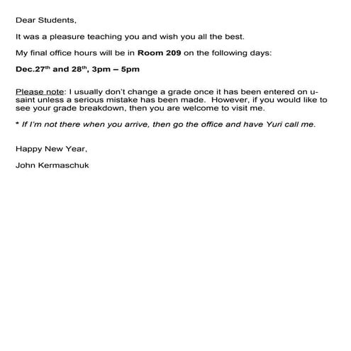Final Office Hours -  December 2012