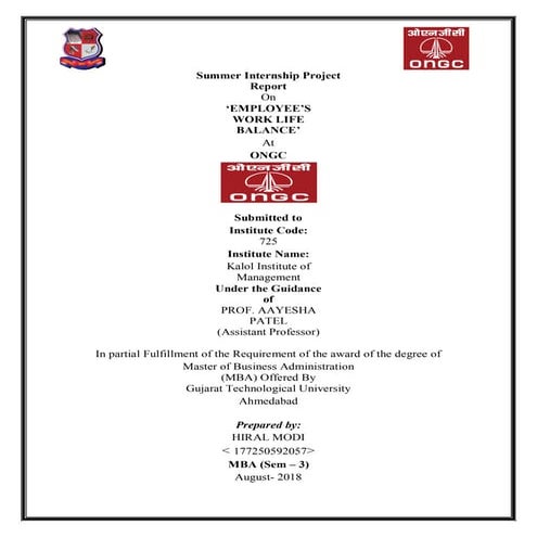 Employee's work life balance in ONGC-A'Bad