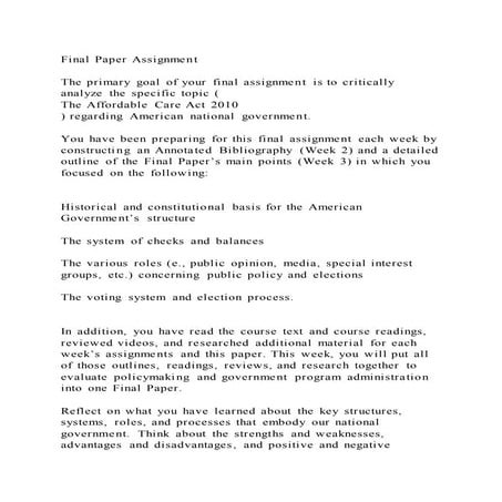 Final Paper AssignmentThe primary goal of your final assignment | PDF