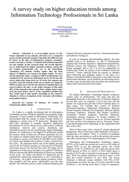 A Survey Study  on  Higher Education Trends among Information Technology Prof...